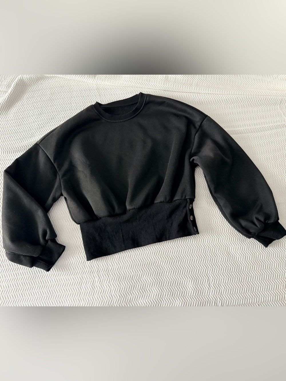 Black Cropped Crewneck Sweatshirt with Button Side Panel